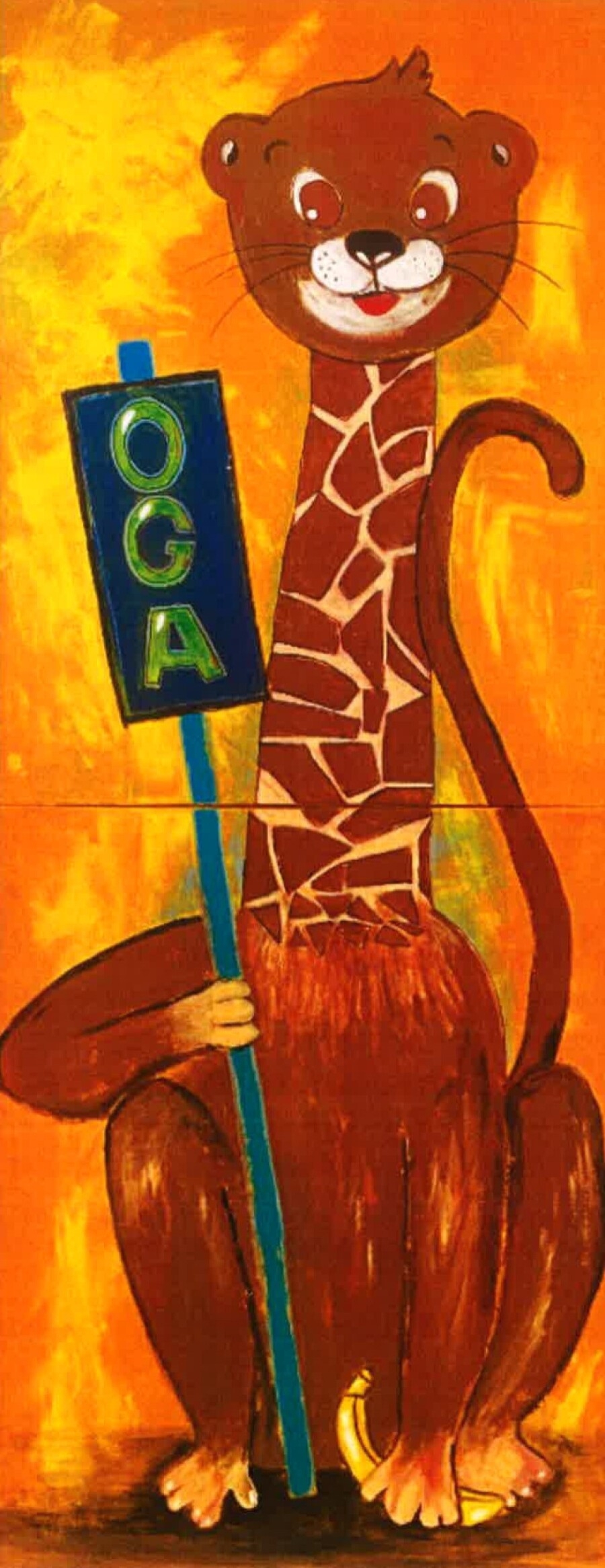Ein OGA-Tier, ein Fantasietier aus Otter, Giraffe und Affe als Maskotchen für die offene Ganztagsschule.